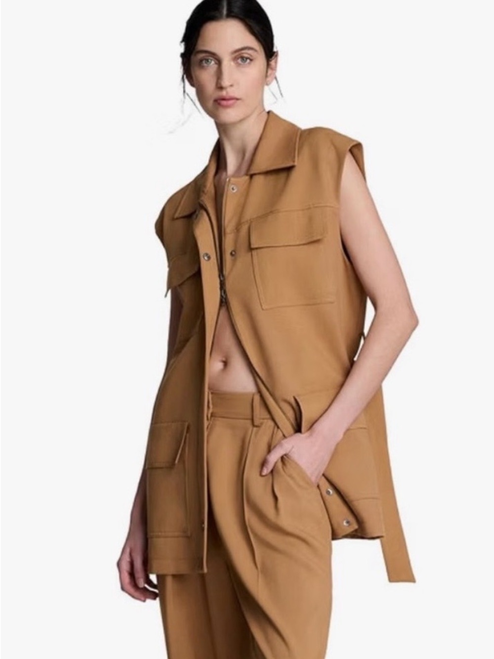 Kenneth Cole Vision Twill Boyfriend Cut  Trench Vest in Tobacco